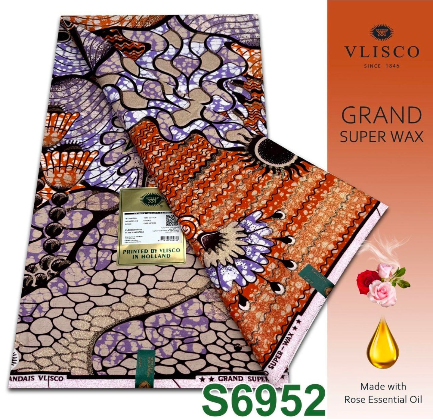 Vlisco Dutch Grand Super Wax Cotton Fabric 6 YDS Original