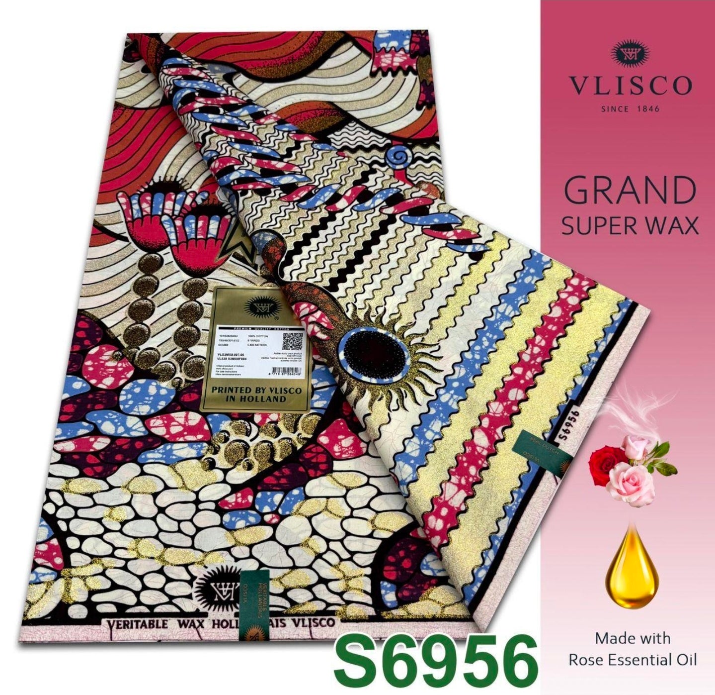 Vlisco Dutch Grand Super Wax Cotton Fabric 6 YDS Original